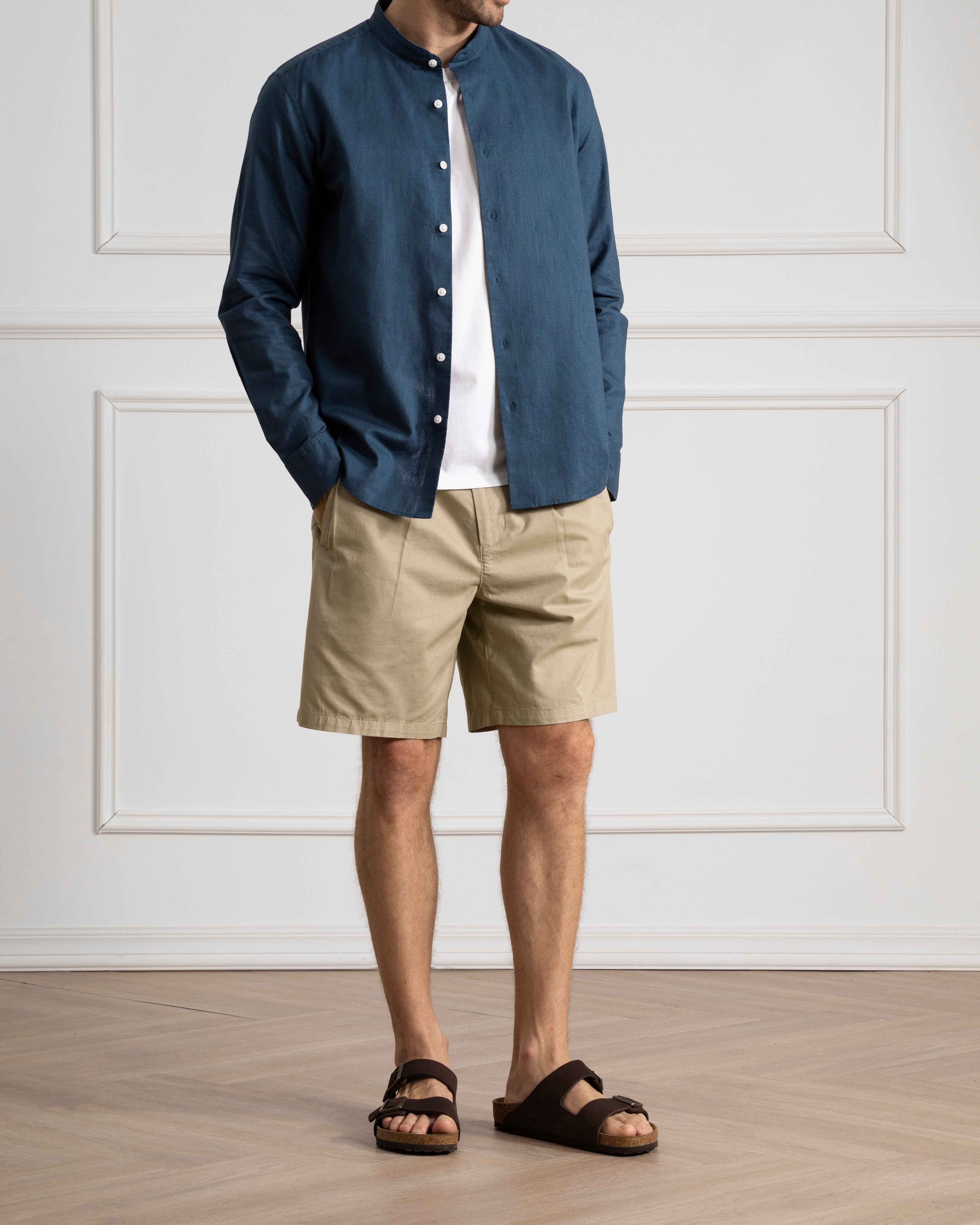 Dk Denim Aleks Linen Cotton Shirt Band Collar Linen Dress Shirt 