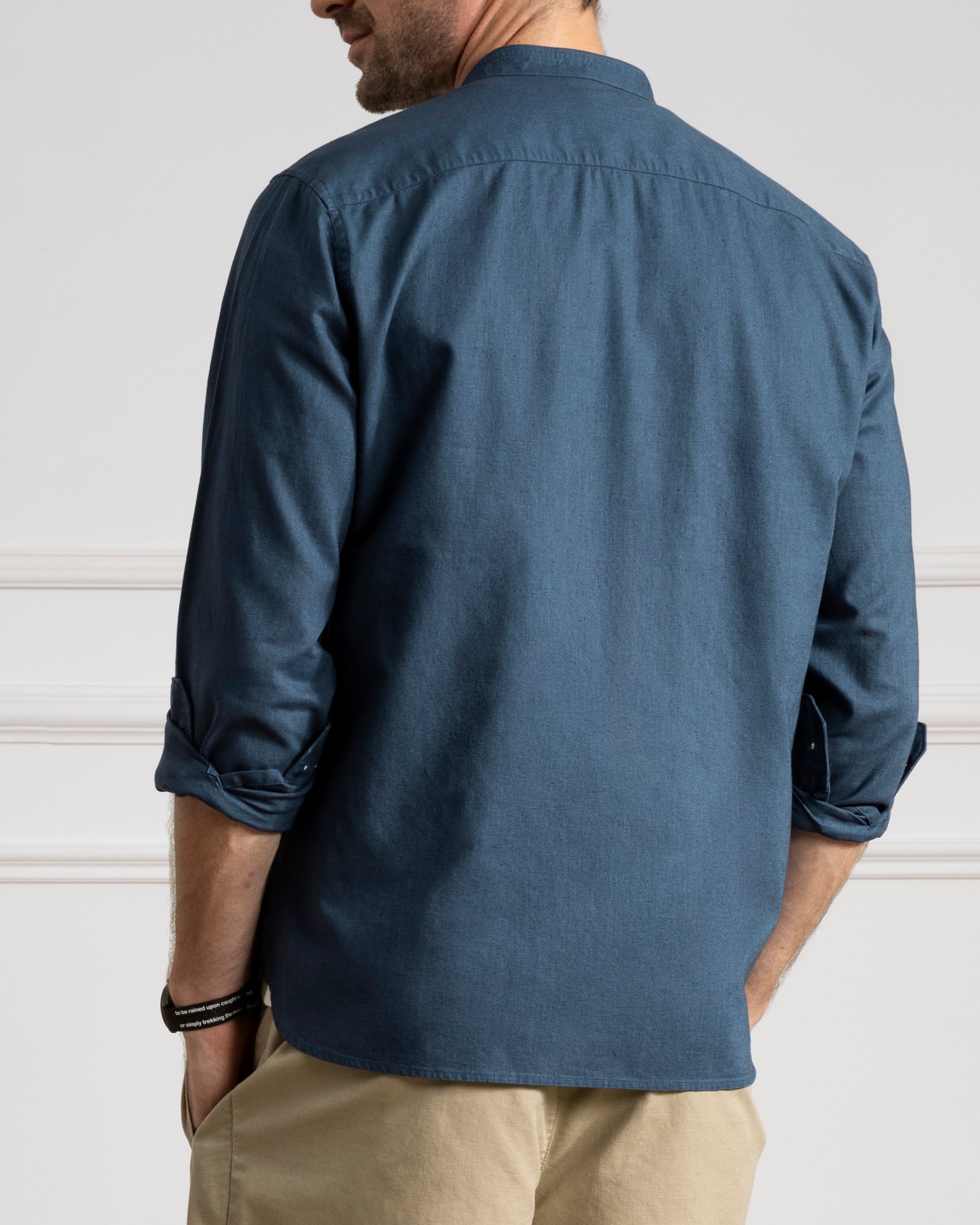 Dk Denim Aleks Linen Cotton Shirt Band Collar Linen Dress Shirt 