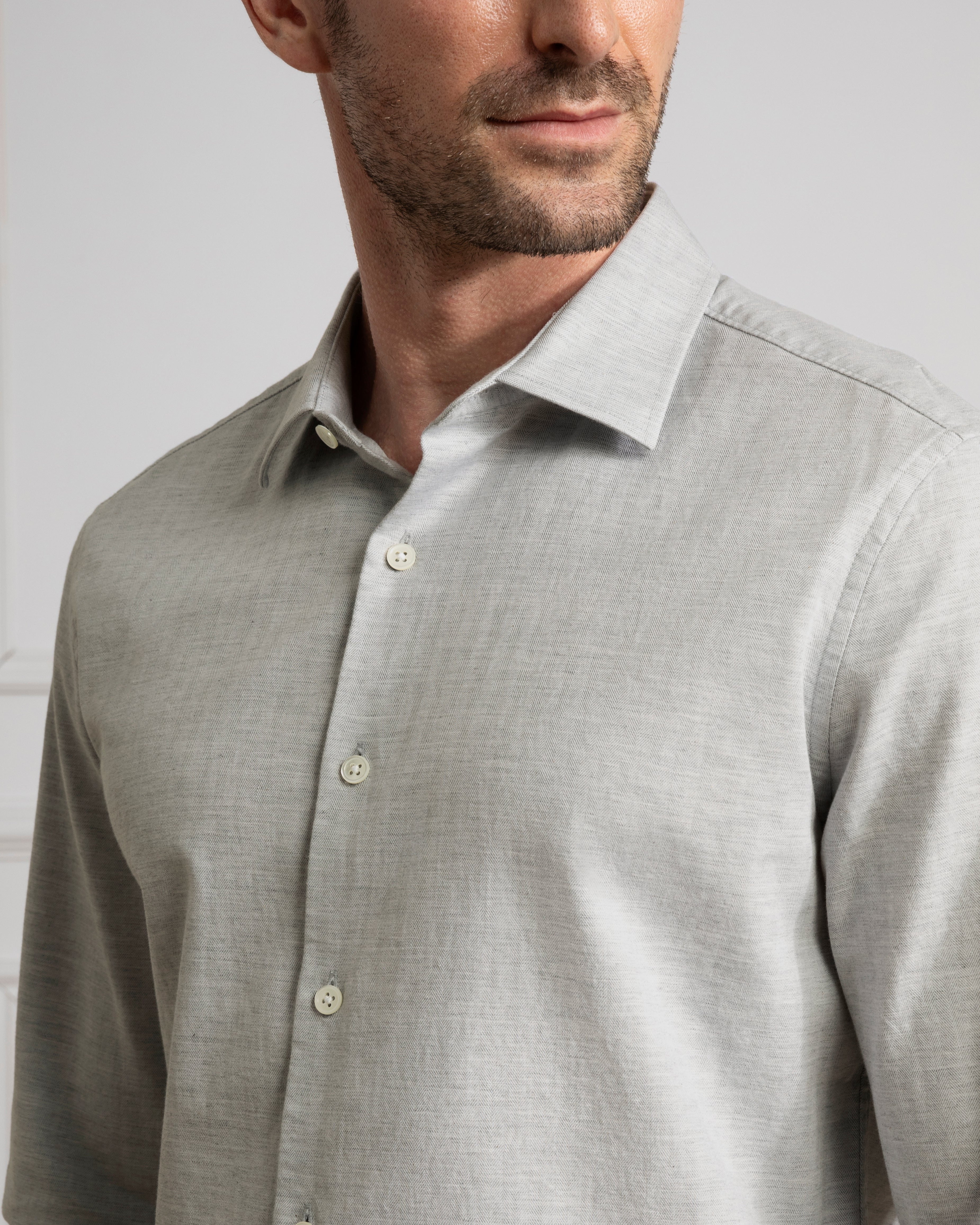 Lt Grey Adrian Herringbone Shirt Mens Spread Collar Shirt Herringbone Fabric Mens Dress Shirt All Season Shirt 