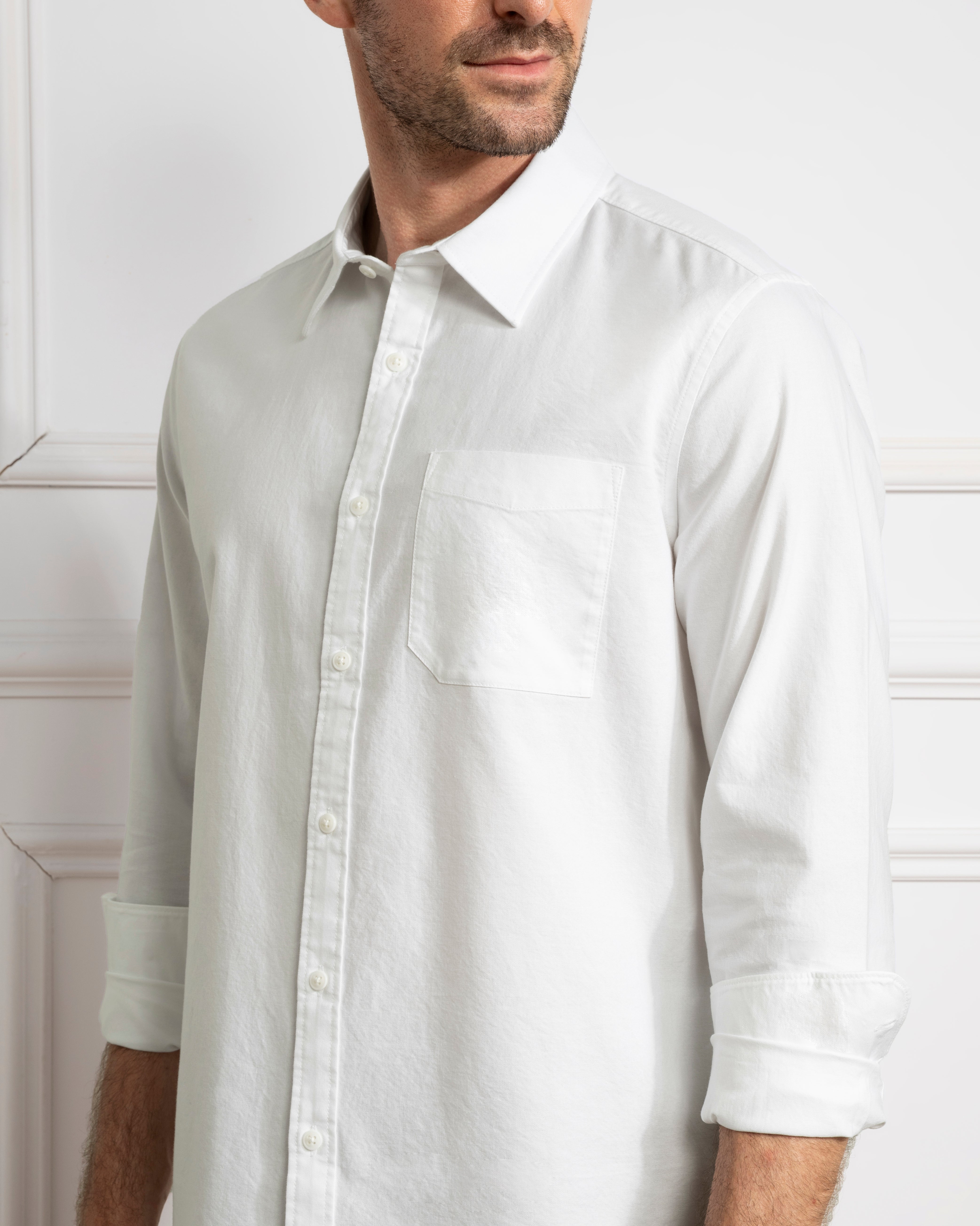 Bright White Arik Oxford Shirt Mens Point Collar Button Up Shirt Chest Pocket Shirt Classic Oxford Style 