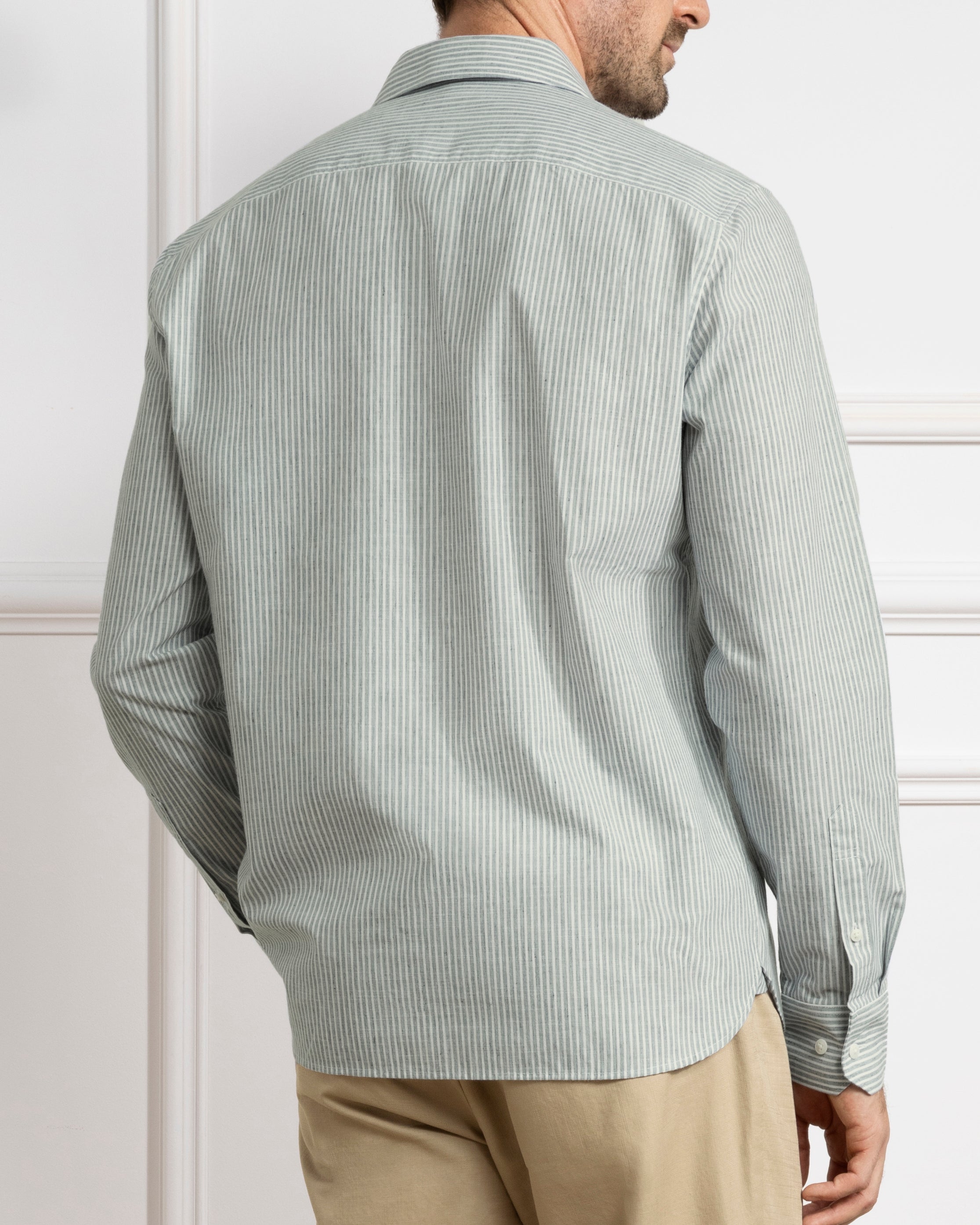 Lead/White Stripe Fulton Stripe Shirt Mens Long Sleeve Casual Dress Shirt Button Down Shirt Button Down Collar Cotton Linen Blend Shirt 