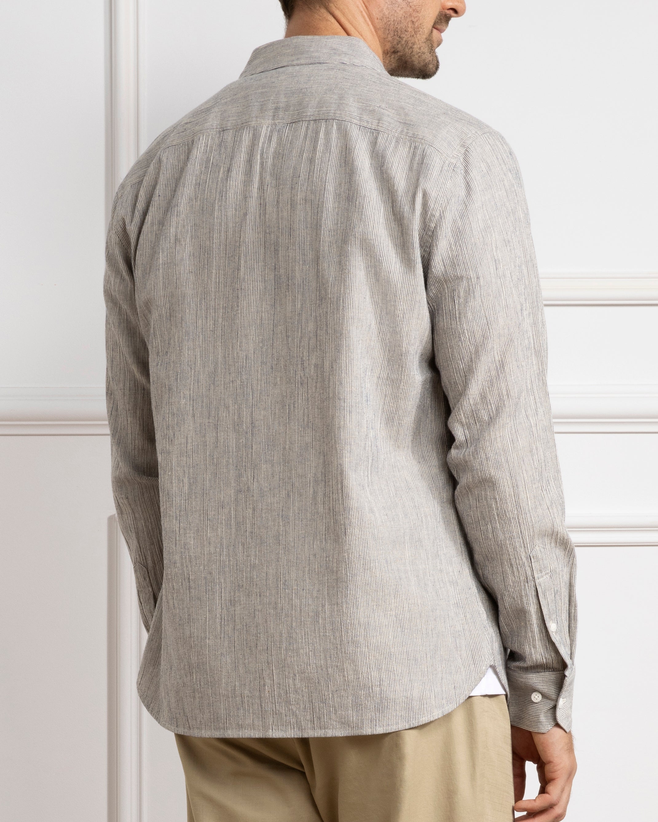 Navy/Off White Stripe Fulton Pinstripe Shirt Mens Button Down Shirt Collared Dress Shirt Micro Stripe Dress Shirt Cotton Linen Stripe Shirt 