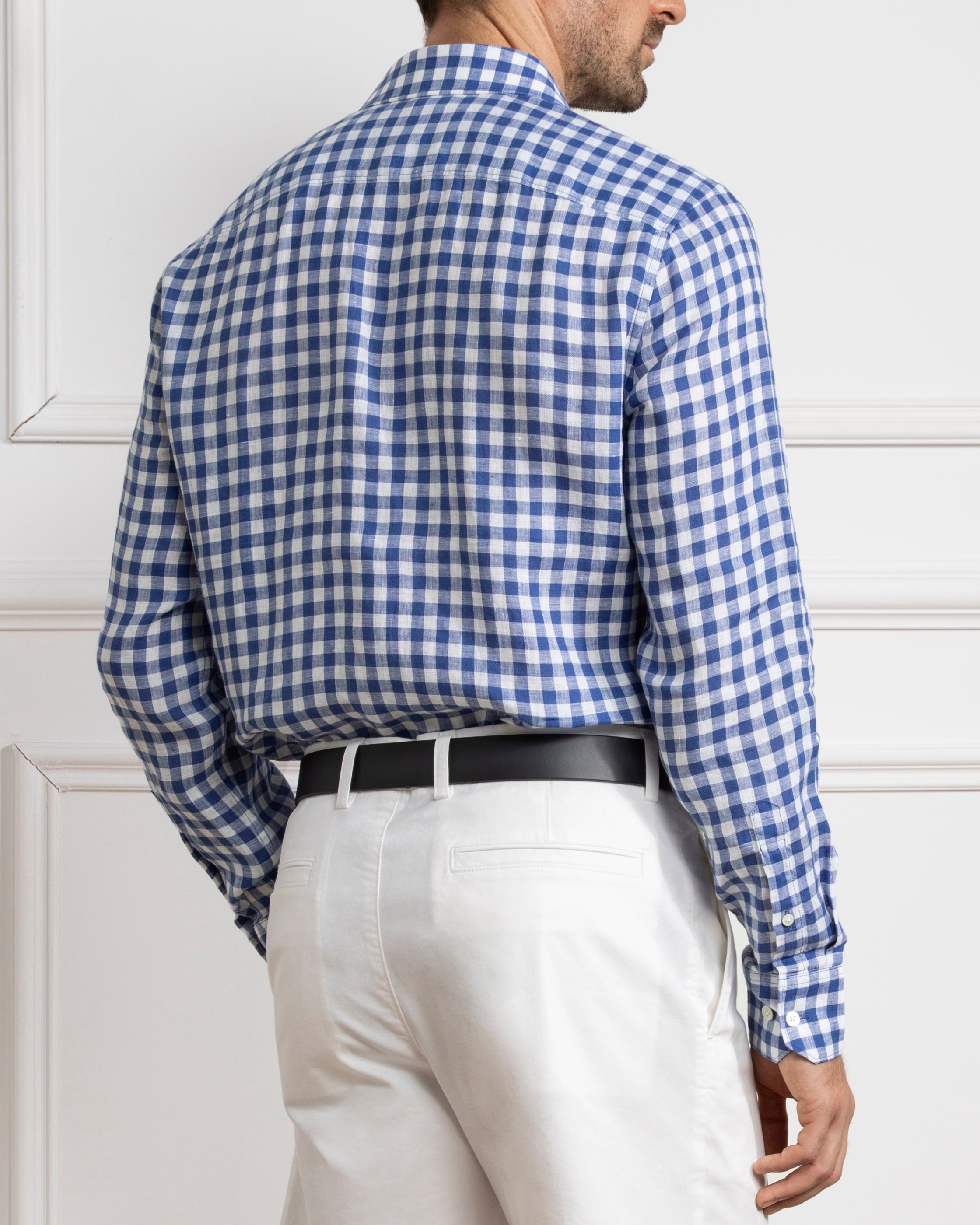 Mid Blue Check Arthur Gingham Shirt Mens Spread Collar Check Dress Shirt Mens Button Up Shirt 