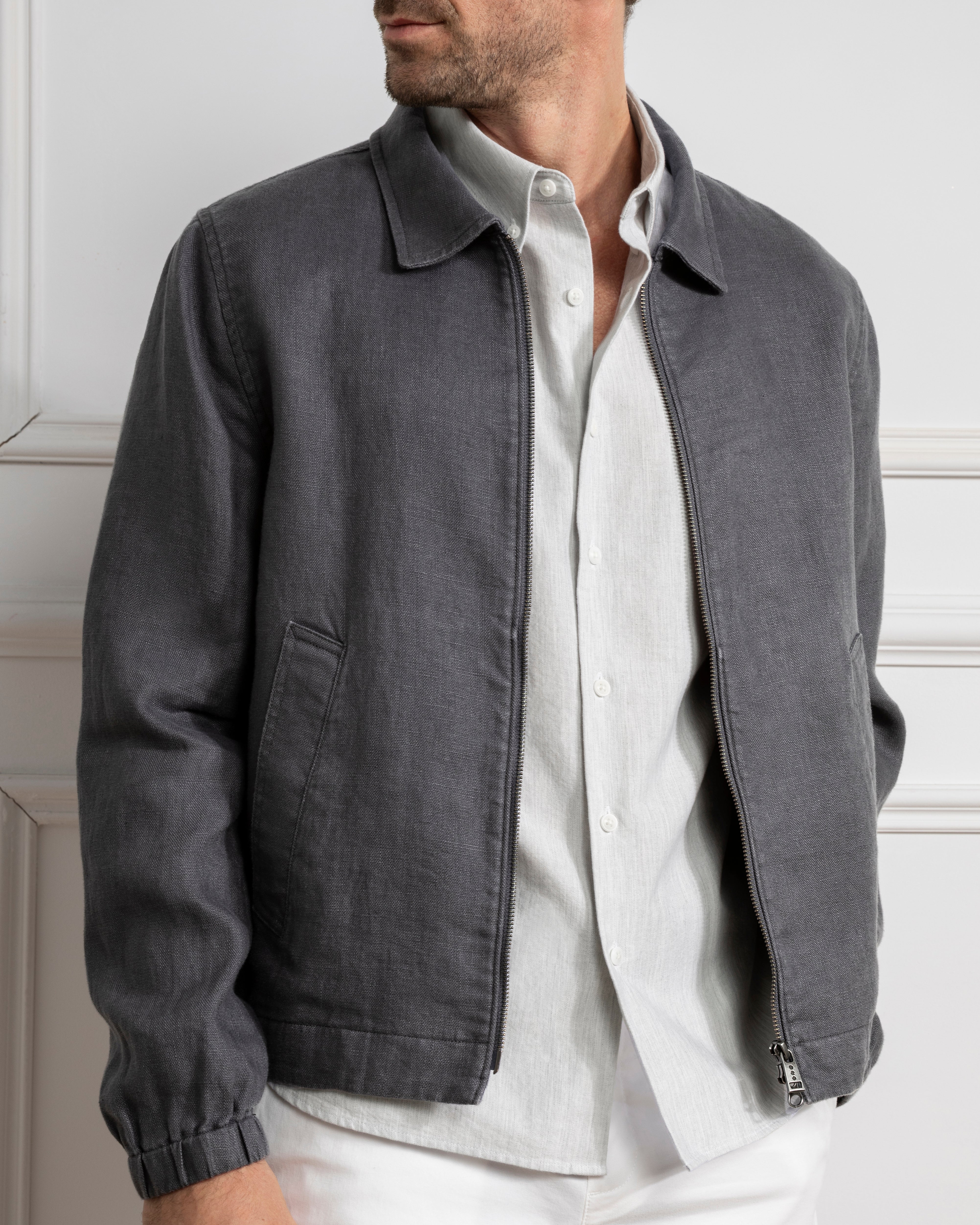 Forged Iron Connor Linen Jacket Mens Linen Zip Up Jacket 