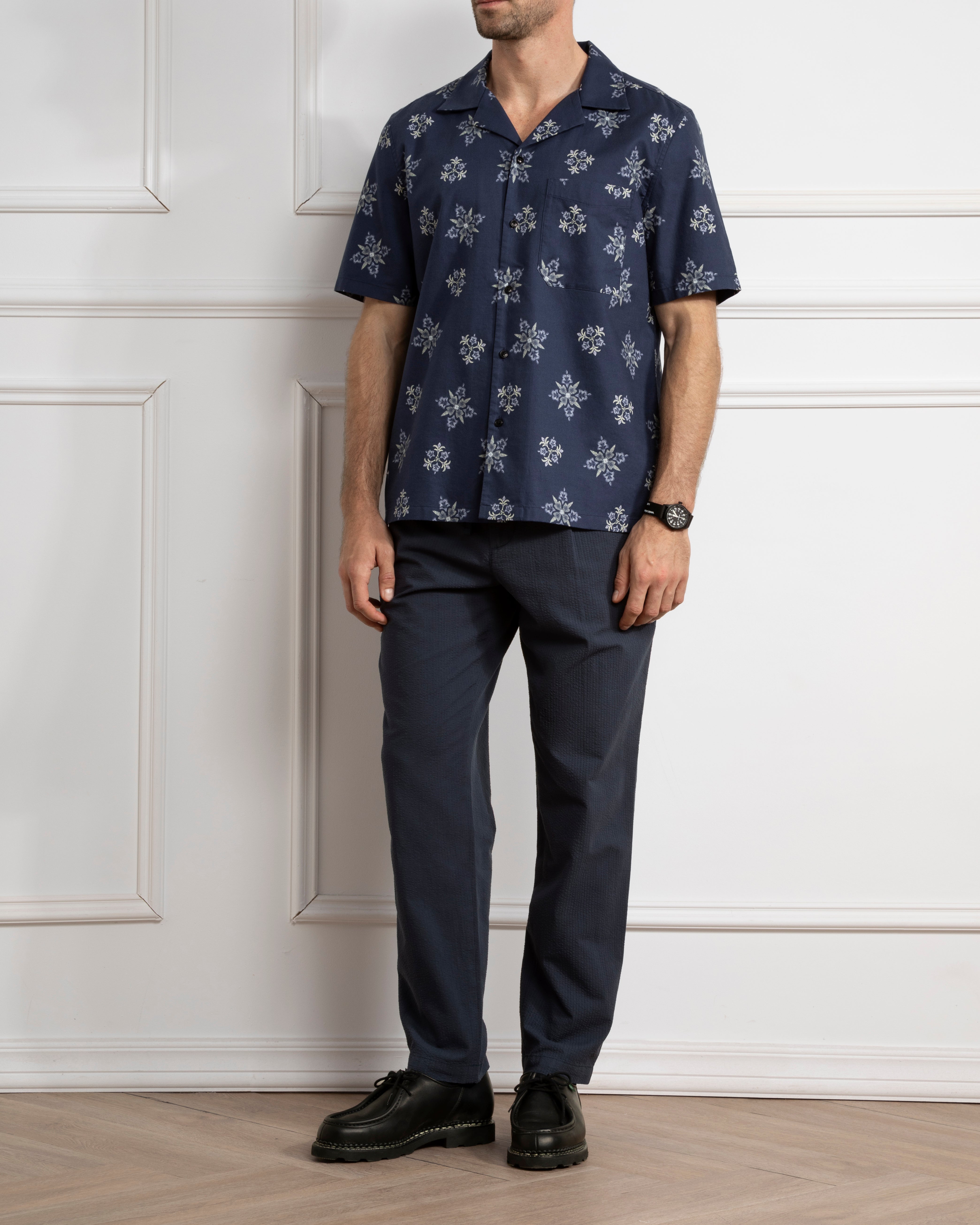 Navy Print Rockaway Printed Shirt Mens Printed Camp Collar Shirt 
