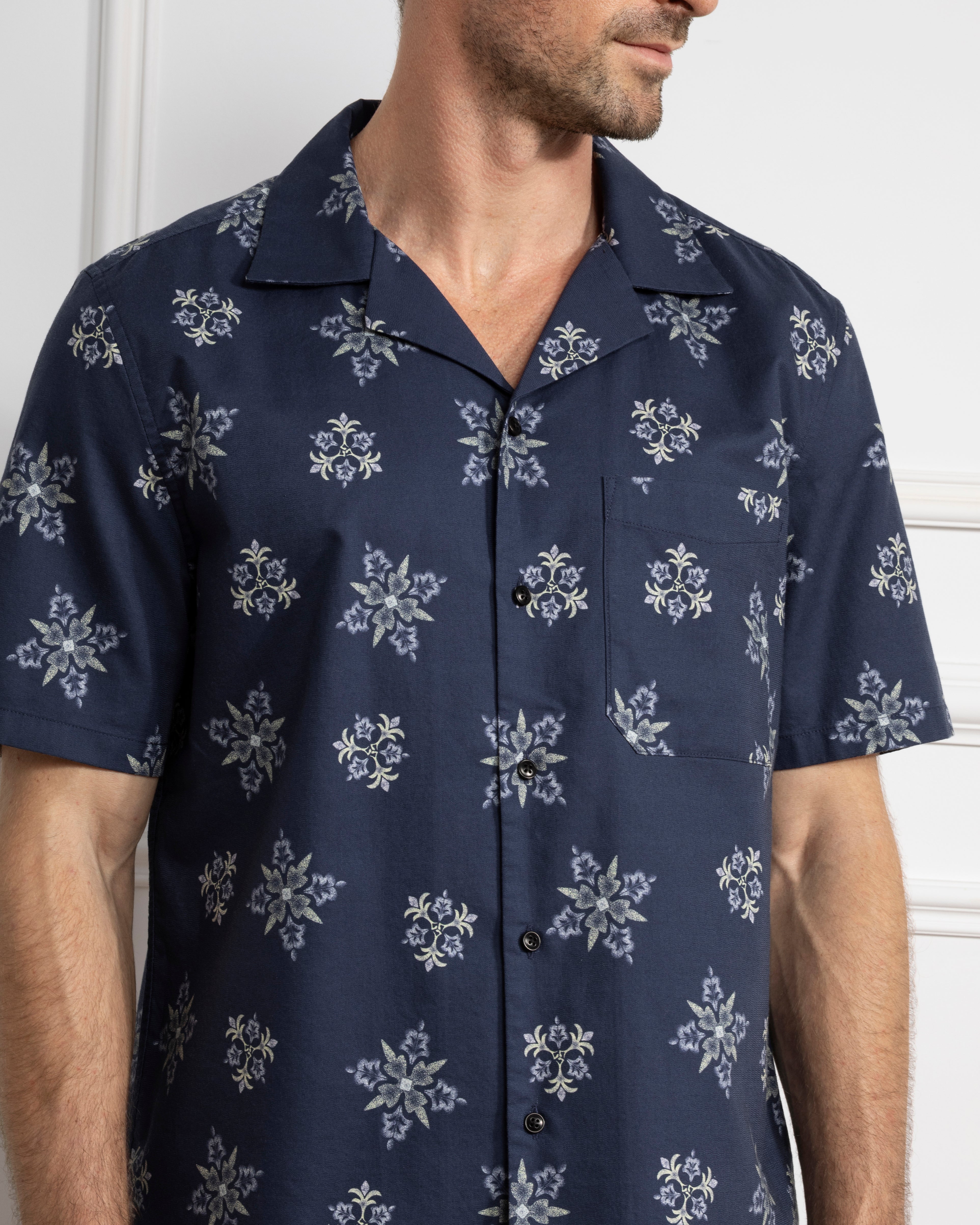 Navy Print Rockaway Printed Shirt Mens Printed Camp Collar Shirt 
