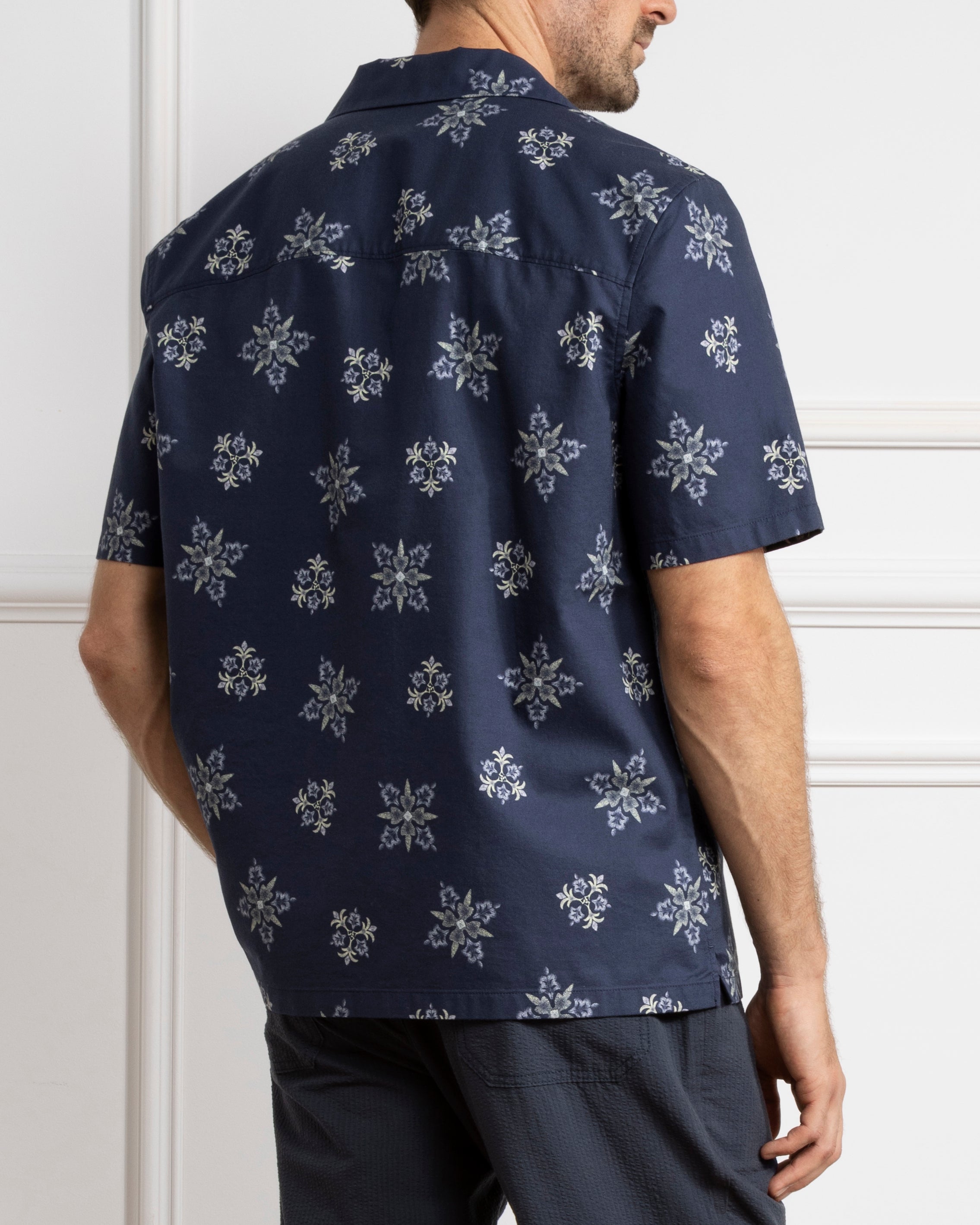 Navy Print Rockaway Printed Shirt Mens Printed Camp Collar Shirt 