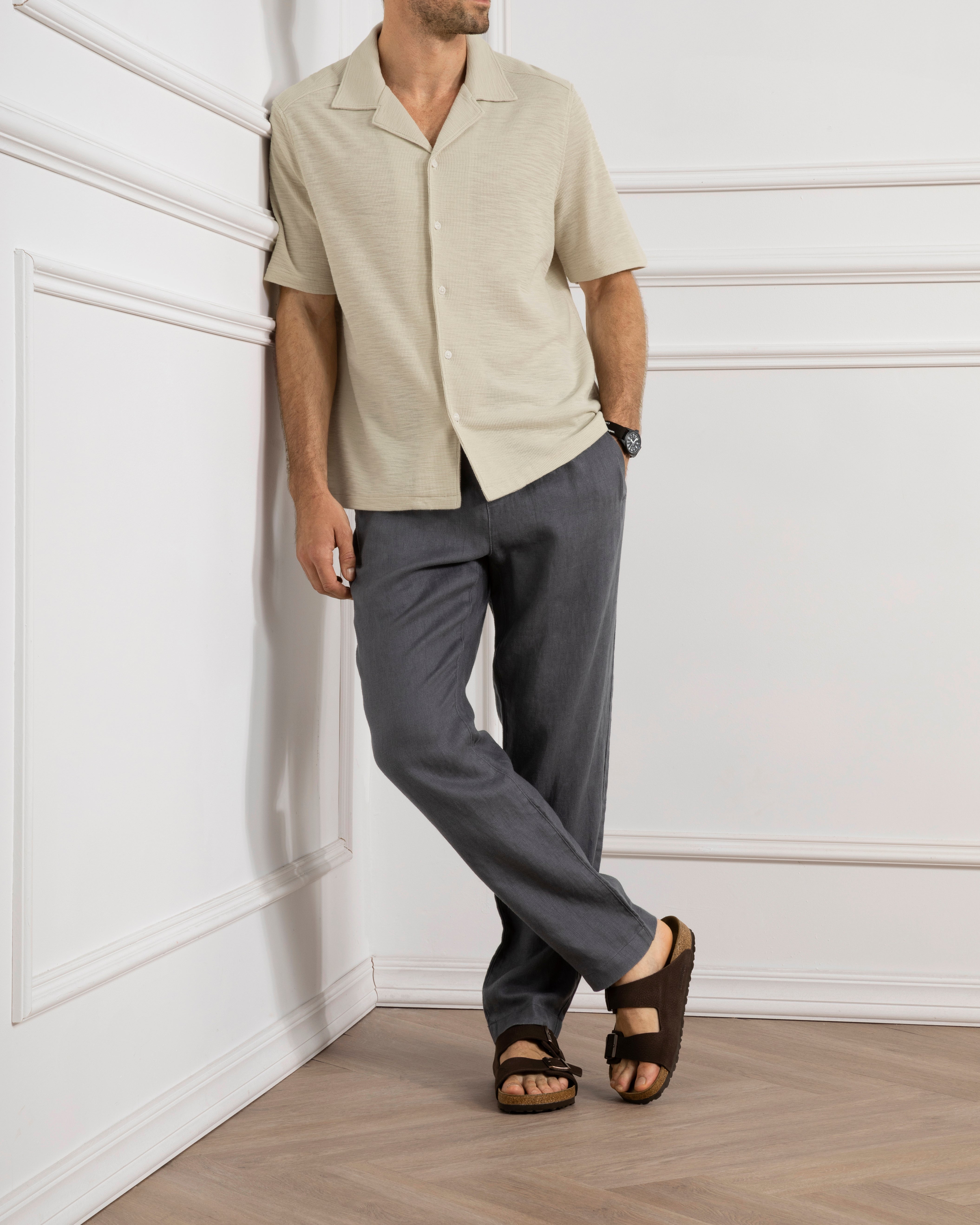 Silver Birch Rockaway Slub Waffle Shirt Mens Camp Collar Short Sleeve Waffle Knit 