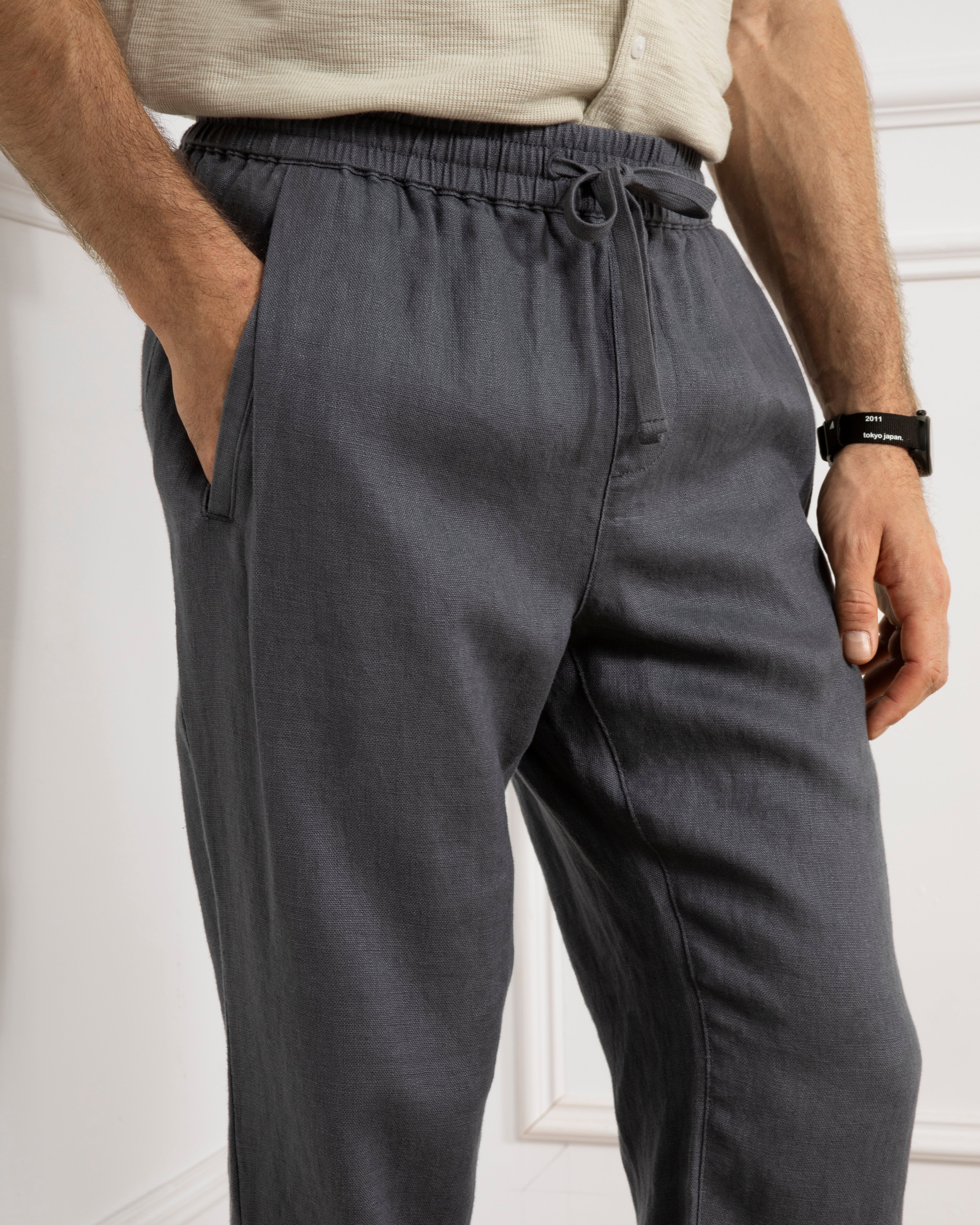 Forged Iron Ward Linen Pants Mens Linen Drawstring Pants Lightweight Summer Pants 