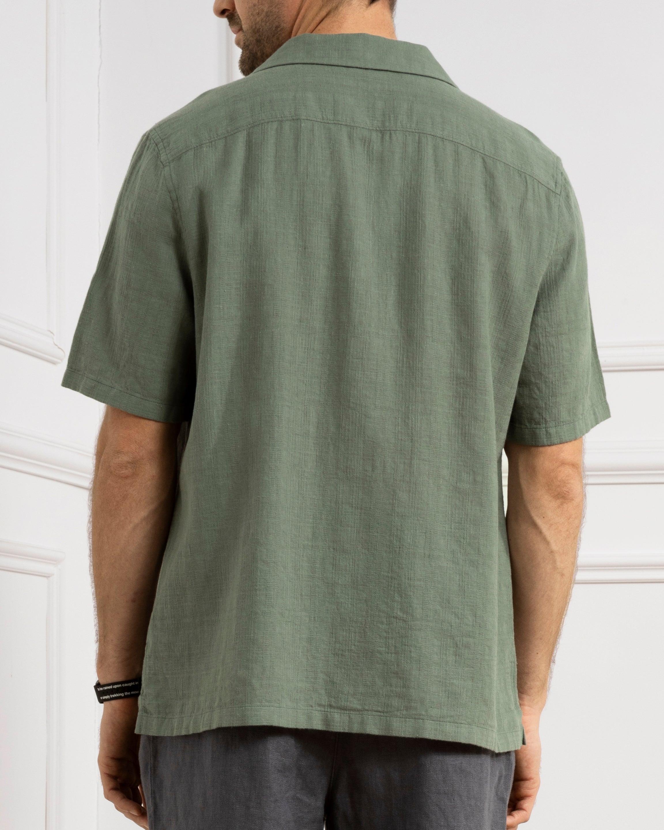 Tea Rockaway Linen Cotton Shirt Mens Camp Collar Linen Shirt Chest Pocket Short Sleeve Tee