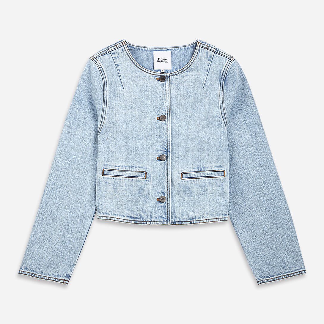 Lt Indigo Bleached Cropped Denim Jacket Womens Cropped Bleached Jacket Womens Denim Jacket 