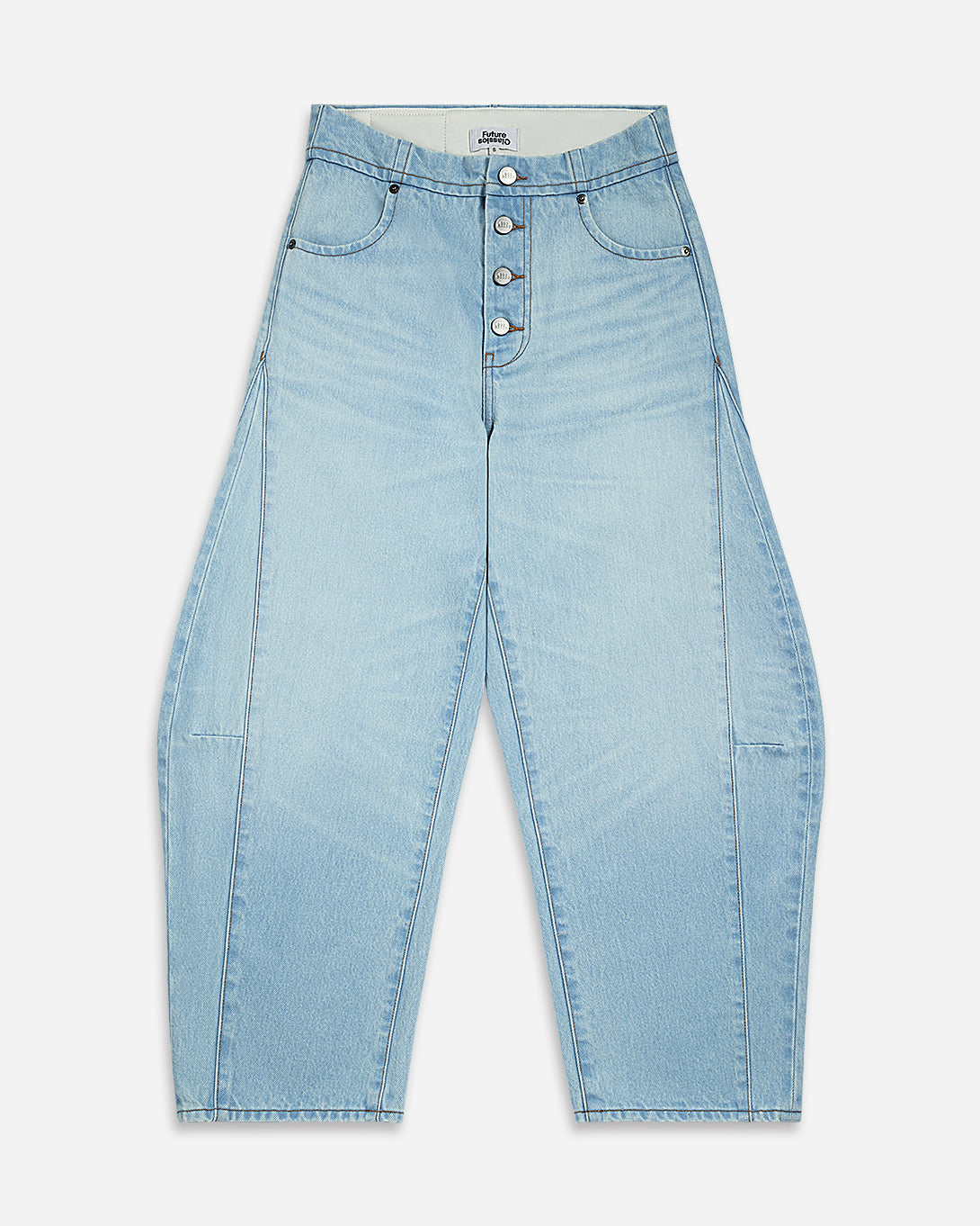 Lt Indigo Bleached 3D Barrel Jeans Womens Bleached Indigo Denim Jeans Womens Wide Leg Denim Relaxed Fit Denim