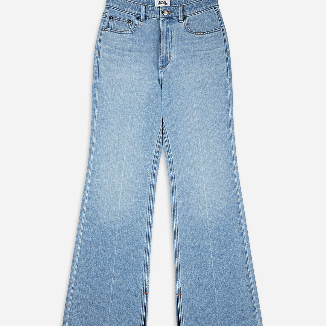 Lt Indigo Boot Cut Slit Jeans Womens Lt Indigo Denim Womens Slit Jeans Open Leg Jeans 