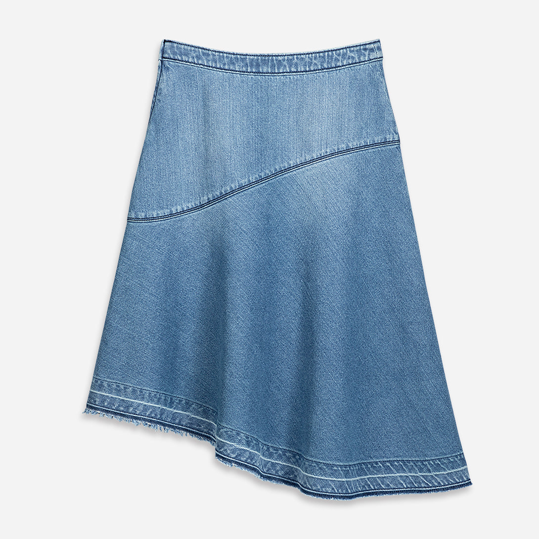 Mid Indigo Asymmetric Denim Skirt Womens Denim Skirt Mid Indigo Denim Skirt Womens Summer Skirt 