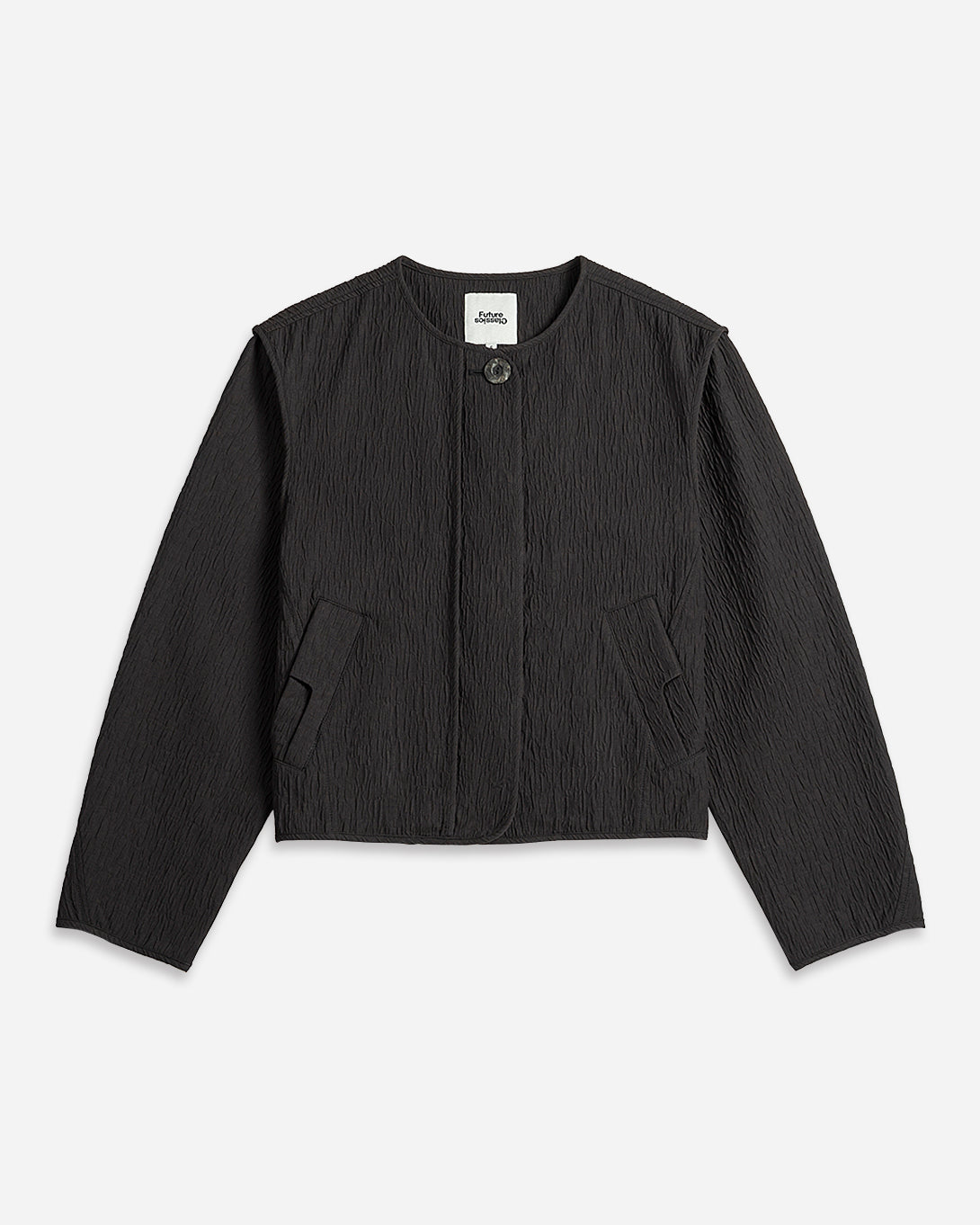 Moonless Night Cocoon Jacquard Jacket Collarless Button Up Jacket Womens Soft Jaquard Outerwear 