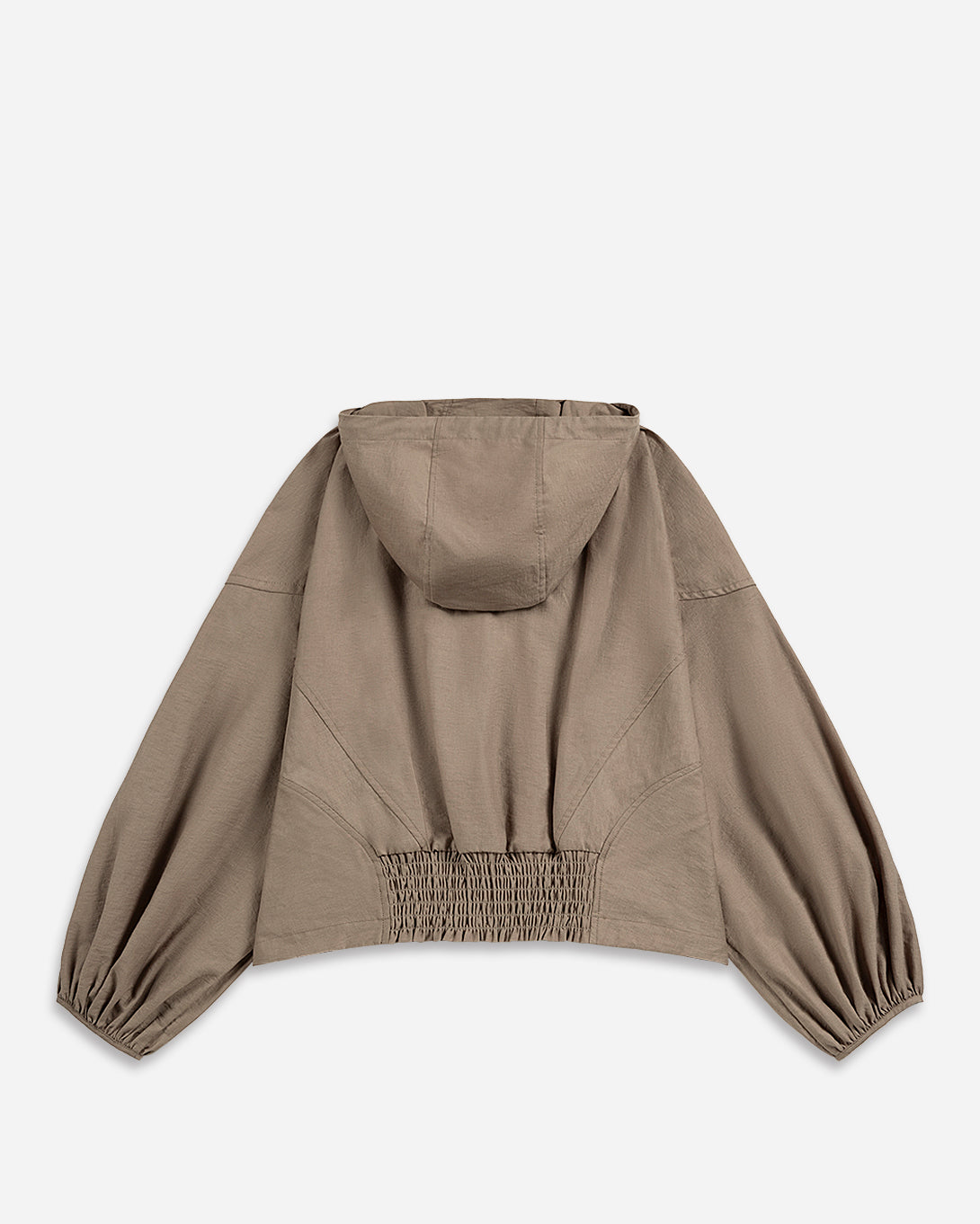 Stone Brown Balloon Sleeve Sheen Jacket Womens Hoodie Womens Zip Up Jacket Womnens Puff Sleeve Drawstring Outerwear