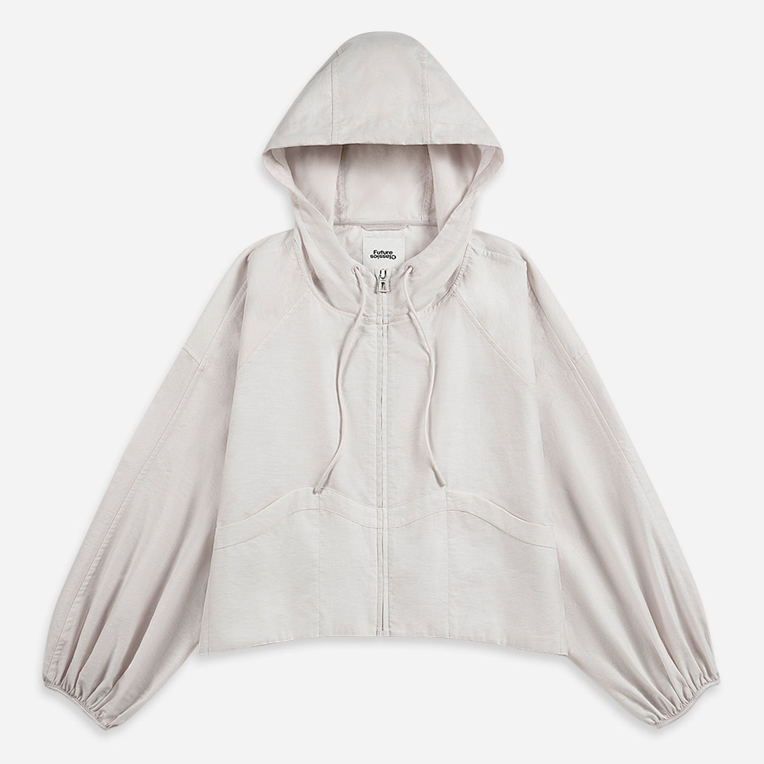 Iris Purple Balloon Sleeve Sheen Jacket Womens Hoodie Womens Zip Up Jacket Womnens Puff Sleeve Drawstring Outerwear