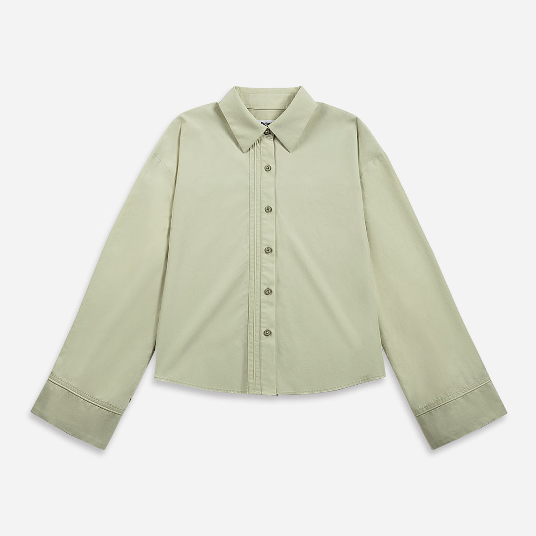 Seaweed Green Bell Sleeve Boxy Shirt Womens Green Boxy Woven Shirt Womens Relaxed Fit Top Womens Collared Button Up Shirt 
