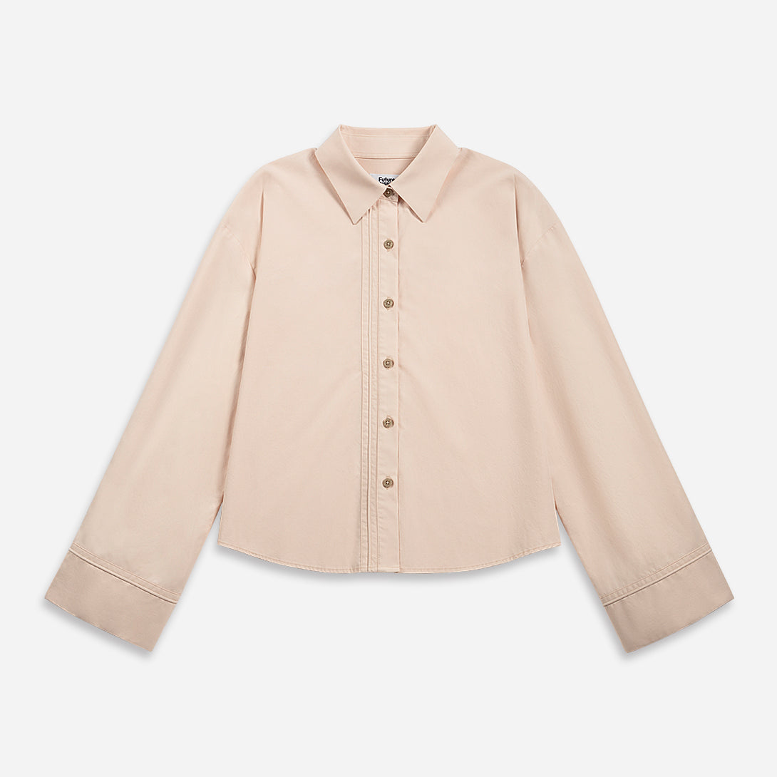 Lt Coral Bell Sleeve Boxy Shirt Womens Green Boxy Woven Shirt Womens Relaxed Fit Top Womens Collared Button Up Shirt 