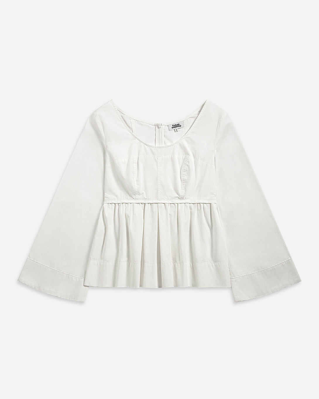 Pure White Bell Sleeve Peplum Top Womens Relaxed Fit Shirt Womens Collarless Woven Long Sleeve Shirt 