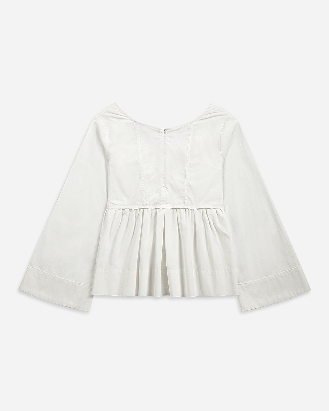 Pure White Bell Sleeve Peplum Top Womens Relaxed Fit Shirt Womens Collarless Woven Long Sleeve Shirt 