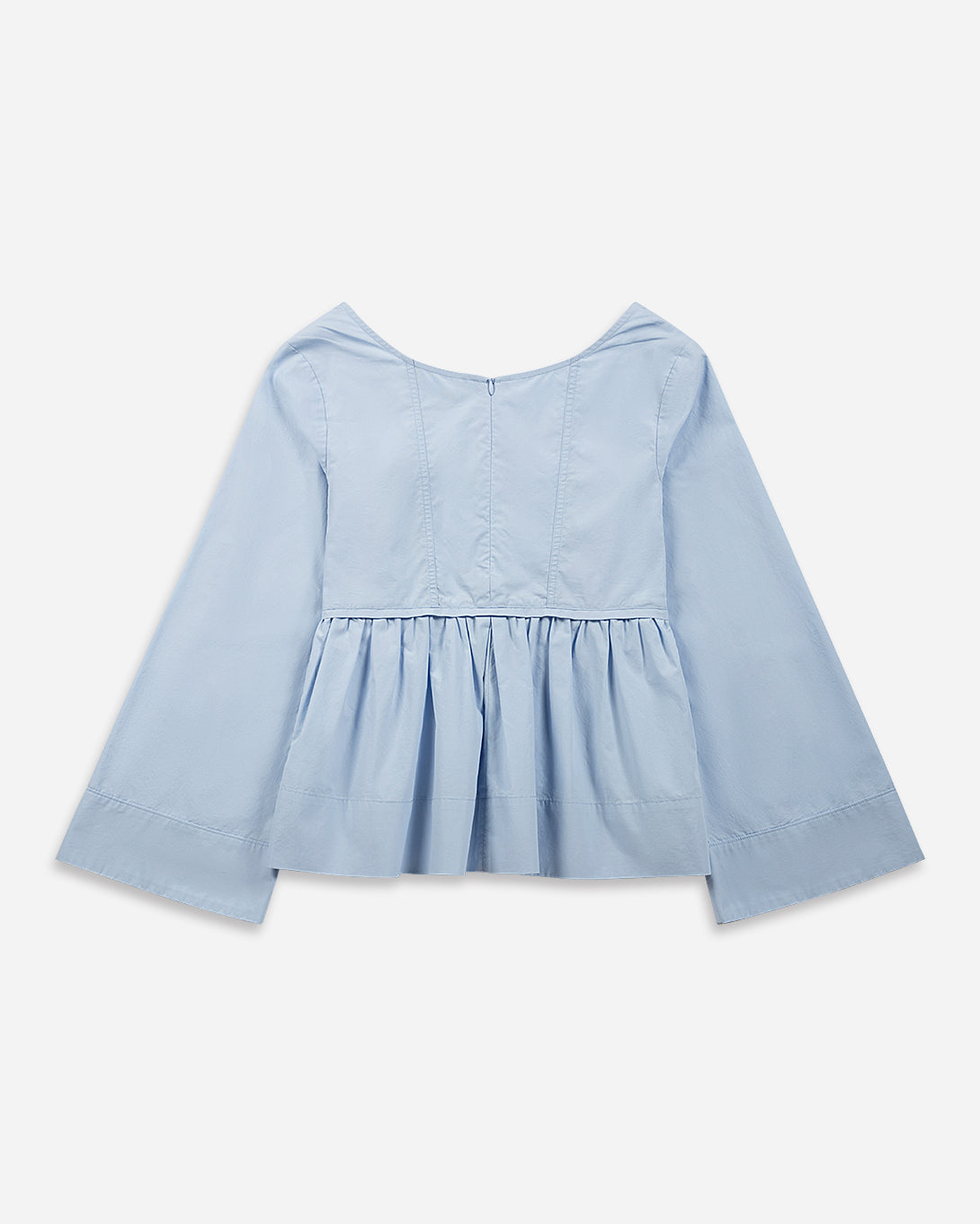 Sea Blue Bell Sleeve Peplum Top Womens Relaxed Fit Shirt Womens Collarless Woven Long Sleeve Shirt 