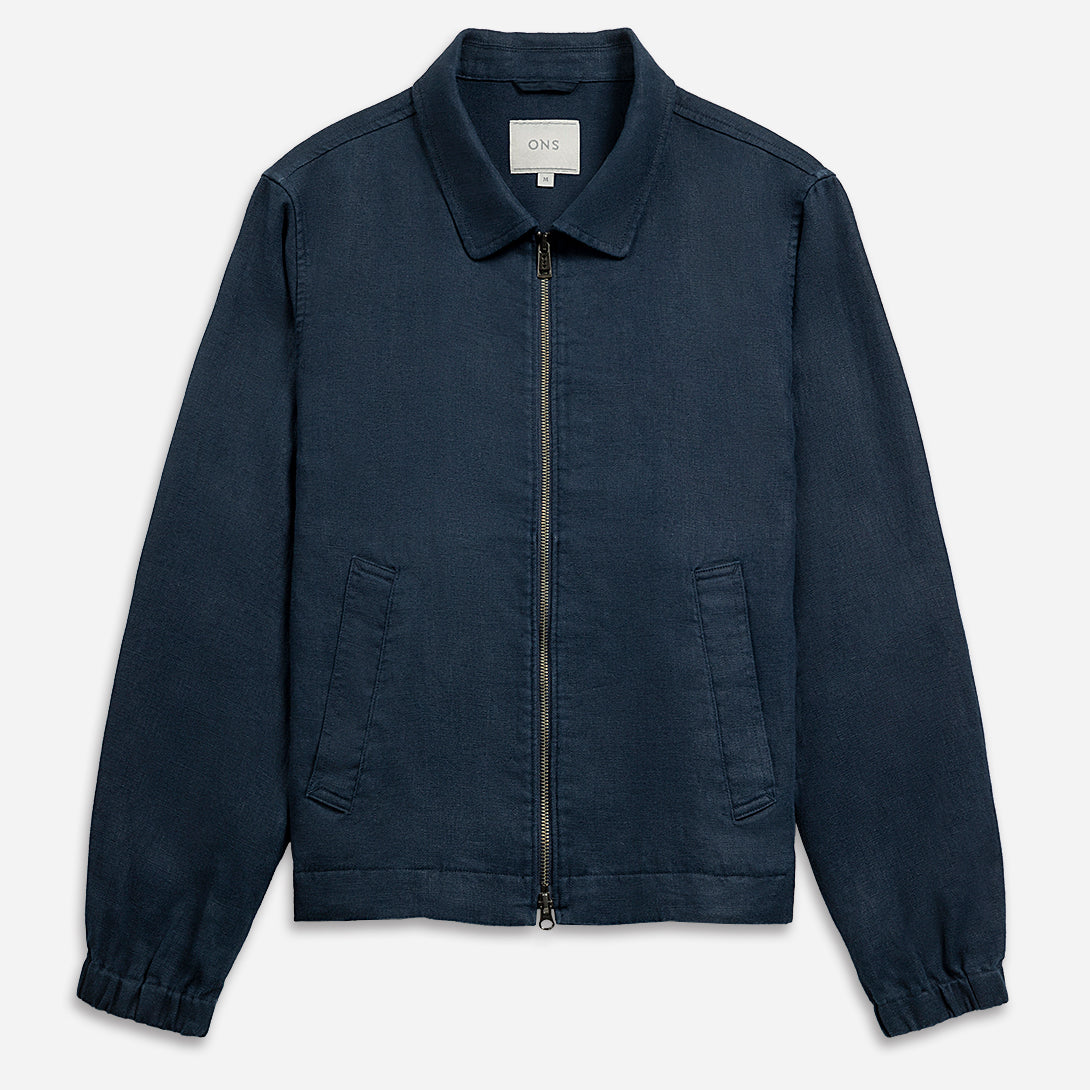 Navy Connor Linen Jacket Mens Linen Zip Up Jacket 