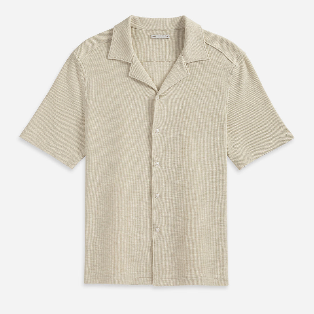 Silver Birch Rockaway Slub Waffle Shirt Mens Camp Collar Short Sleeve Waffle Knit 