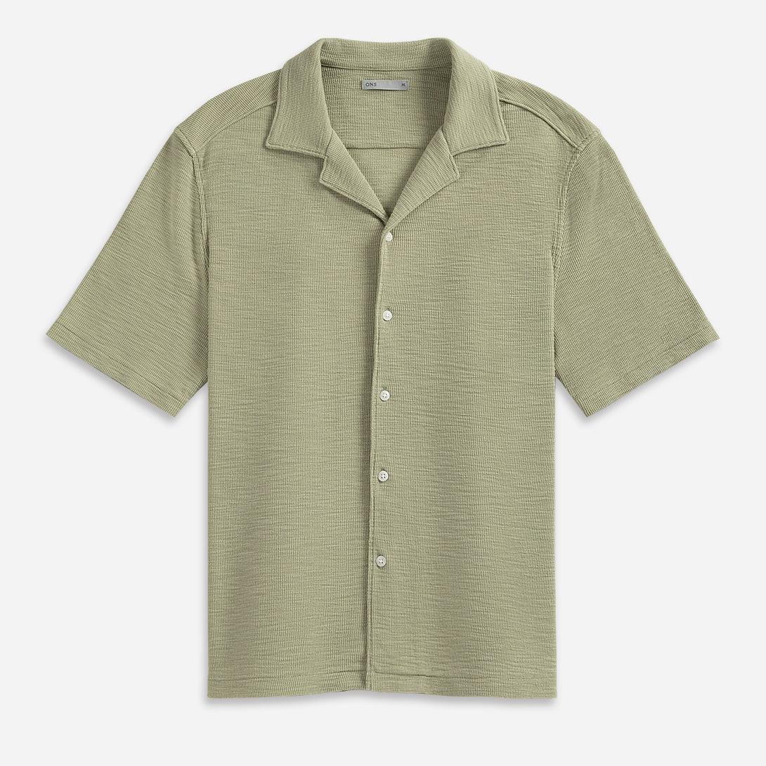 Tea Rockaway Slub Waffle Shirt Mens Camp Collar Short Sleeve Waffle Knit 