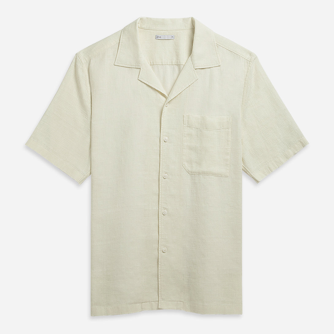 Silver Birch Rockaway Linen Cotton Shirt Mens Camp Collar Linen Shirt Chest Pocket Short Sleeve Tee