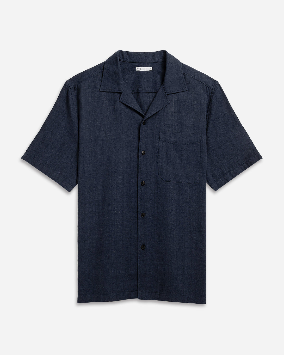 Navy Rockaway Linen Cotton Shirt Mens Camp Collar Linen Shirt Chest Pocket Short Sleeve Tee