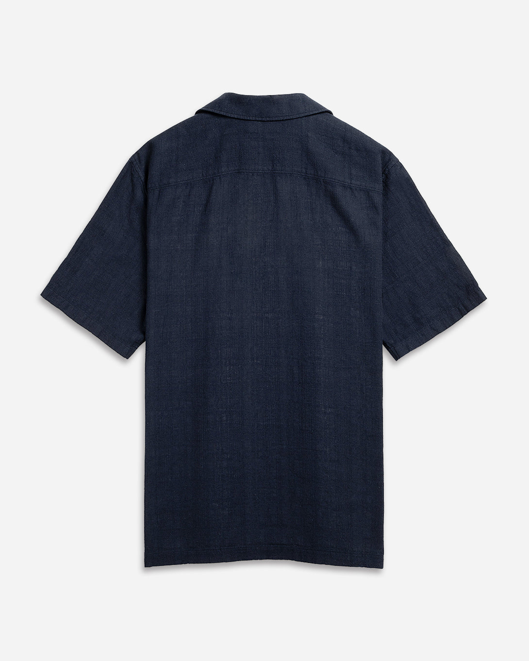 Navy Rockaway Linen Cotton Shirt Mens Camp Collar Linen Shirt Chest Pocket Short Sleeve Tee