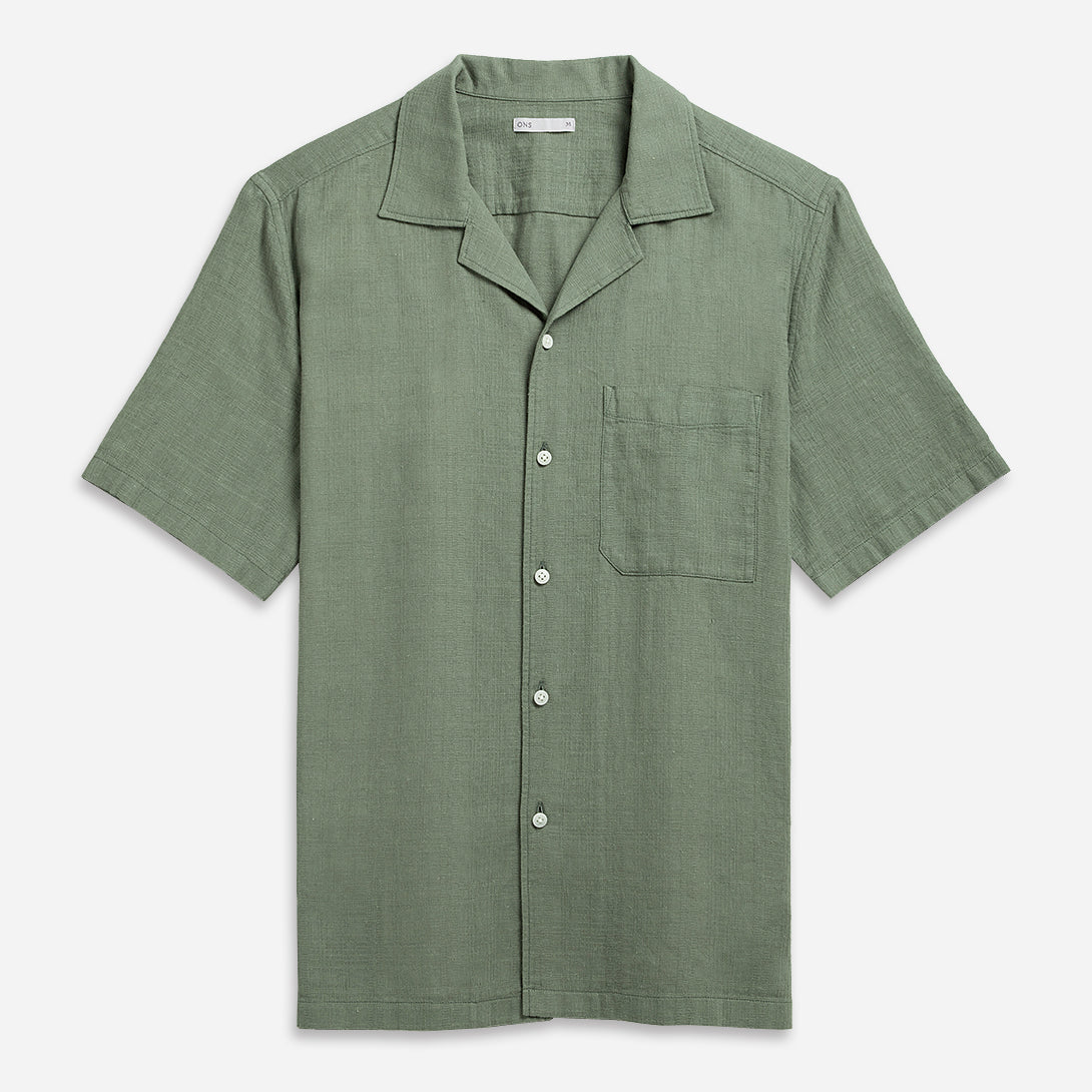 Tea Rockaway Linen Cotton Shirt Mens Camp Collar Linen Shirt Chest Pocket Short Sleeve Tee