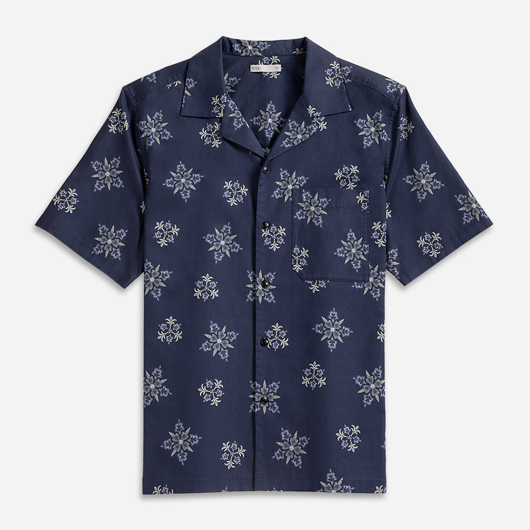 Navy Print Rockaway Printed Shirt Mens Printed Camp Collar Shirt 