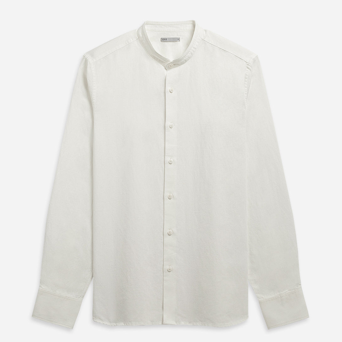 Off White Aleks Linen Cotton Shirt Band Collar Linen Dress Shirt 