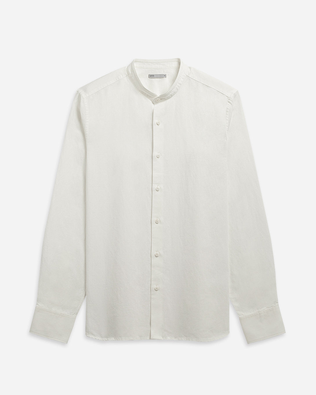 Off White Aleks Linen Cotton Shirt Band Collar Linen Dress Shirt 