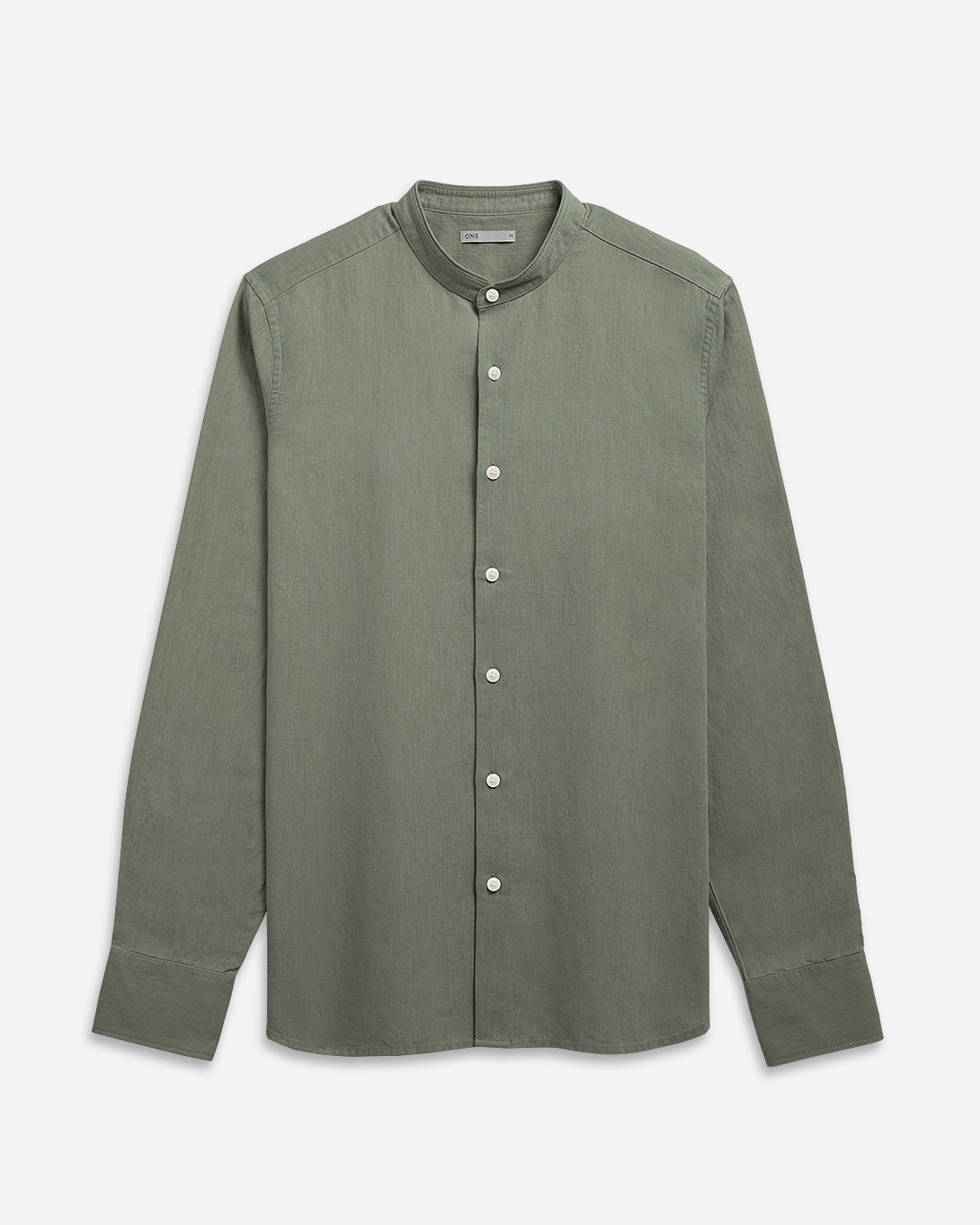 Castor Grey Aleks Linen Cotton Shirt Band Collar Linen Dress Shirt 