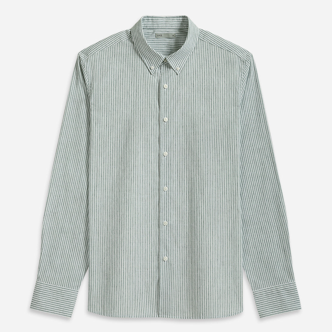 Lead/White Stripe Fulton Stripe Shirt Mens Long Sleeve Casual Dress Shirt Button Down Shirt Button Down Collar Cotton Linen Blend Shirt 