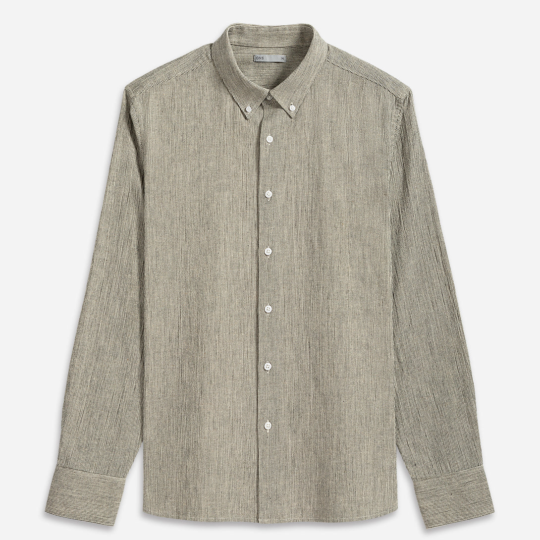 Black/Off White Stripe Fulton Pinstripe Shirt Mens Button Down Shirt Collared Dress Shirt Micro Stripe Dress Shirt Cotton Linen Stripe Shirt 