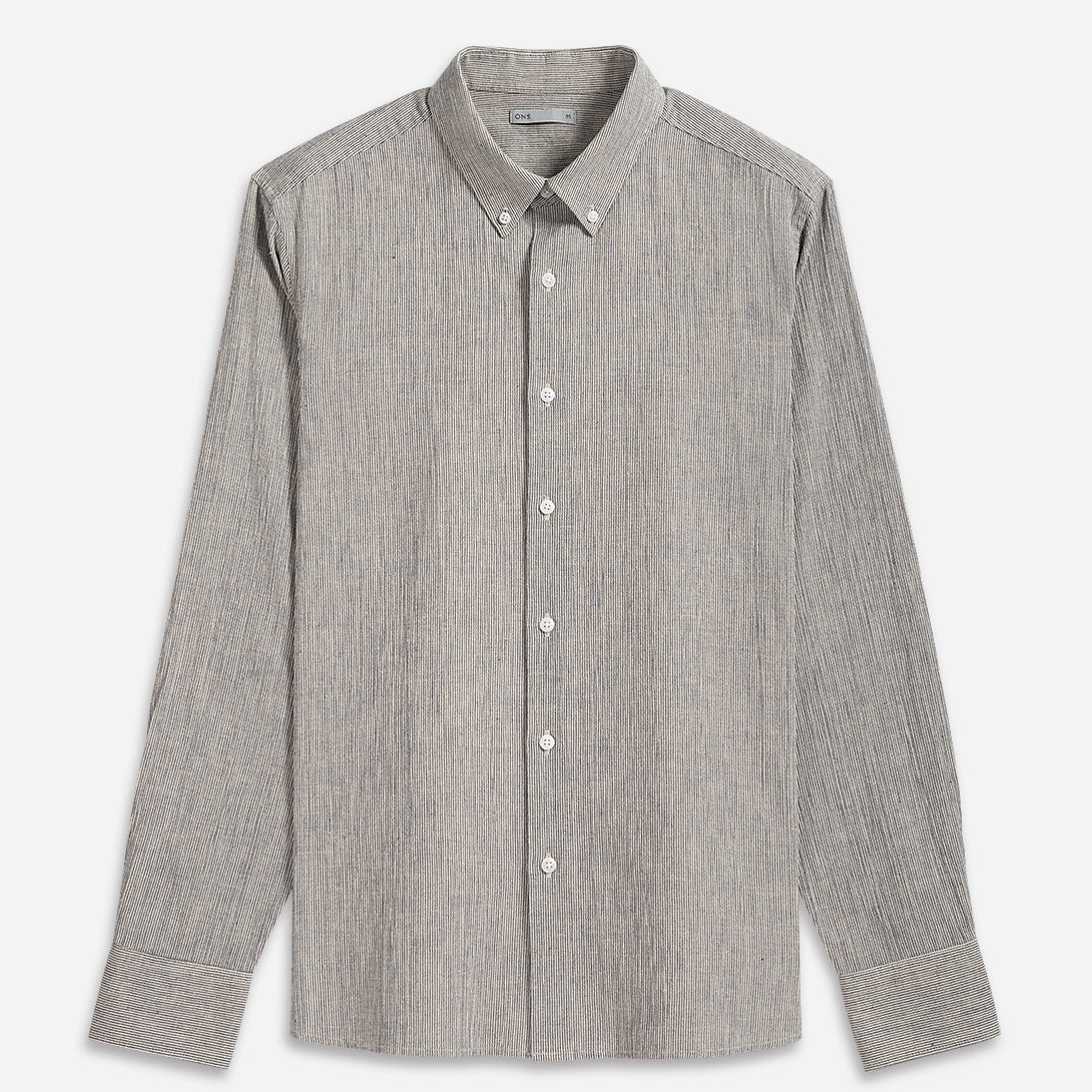 Navy/Off White Stripe Fulton Pinstripe Shirt Mens Button Down Shirt Collared Dress Shirt Micro Stripe Dress Shirt Cotton Linen Stripe Shirt 