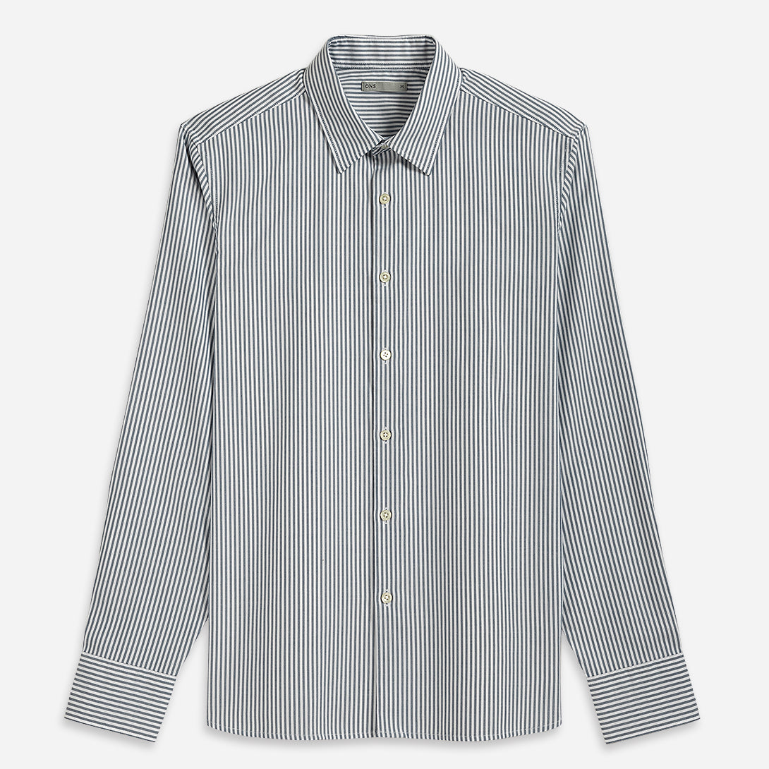 Navy/White Stripe Arik Bengal Shirt Mens Striped Dress Shirt Mens Button Up Point Collar Shirt Blue Stripe